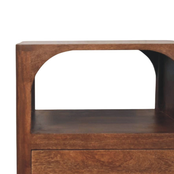 HomeRoots 22" Brown Solid Wood Nightstand - Modern Design with Two Drawers & Open Shelf for Versatile Storage 701739