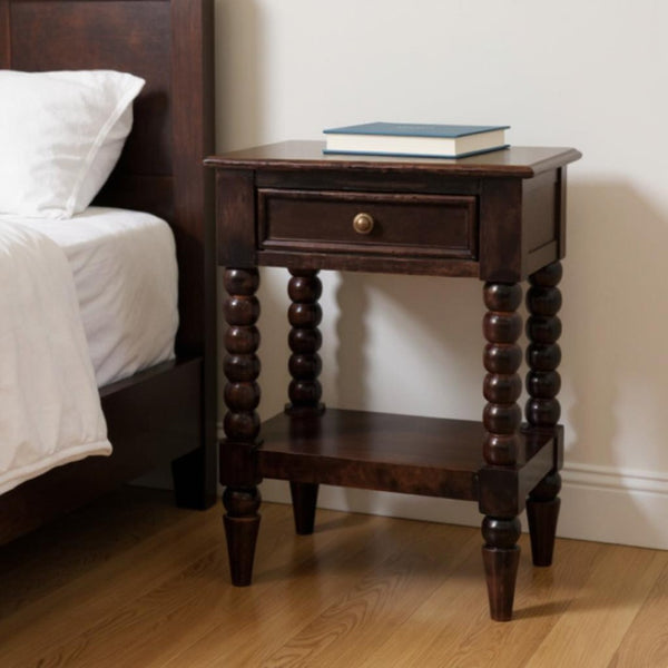 HomeRoots 24" Brown Solid Wood Nightstand with Two Drawers – Elegant Storage & Versatile Accent Table Design 701740
