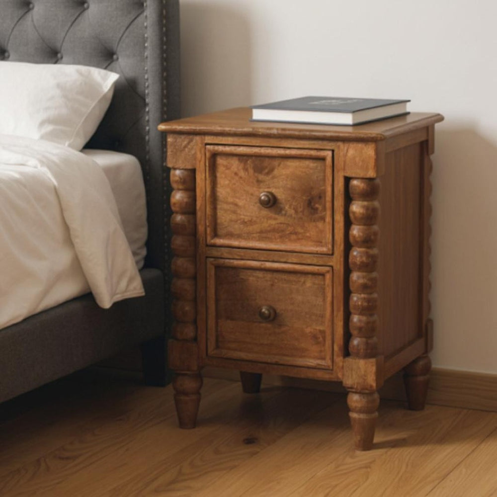 HomeRoots 22" Solid Wood Two Drawer Nightstand - Stylish, Compact Storage Solution for Modern Bedrooms & More 701741