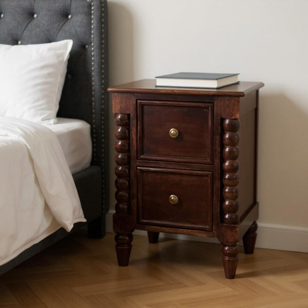 HomeRoots 22" Brown Solid Wood Nightstand with Two Drawers for Modern Storage in Bedroom or Living Room Decor 701742