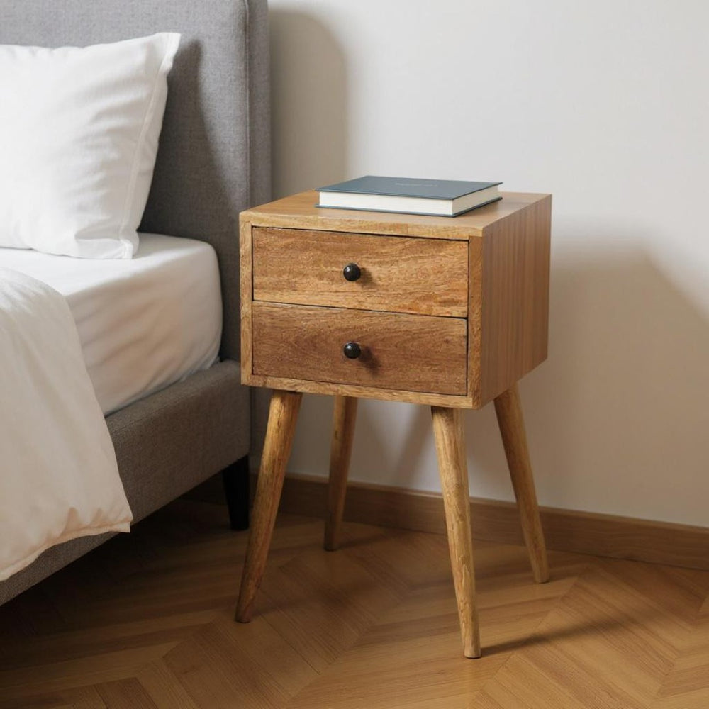 HomeRoots 22" Brown Solid Wood Nightstand with Two Drawers – Modern Design, Versatile Storage for Any Room 701743