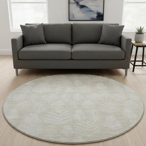 HomeRoots 8' Beige and Ivory Floral Washable Round Rug - Durable, UV-Protected, Pet-Friendly Home Decor Essential 701747