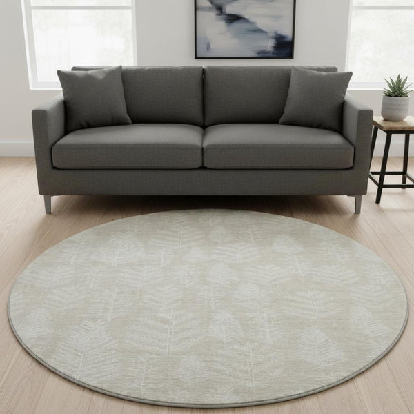 HomeRoots 8' Beige and Ivory Floral Washable Round Rug - Durable, UV-Protected, Pet-Friendly Home Decor Essential 701747