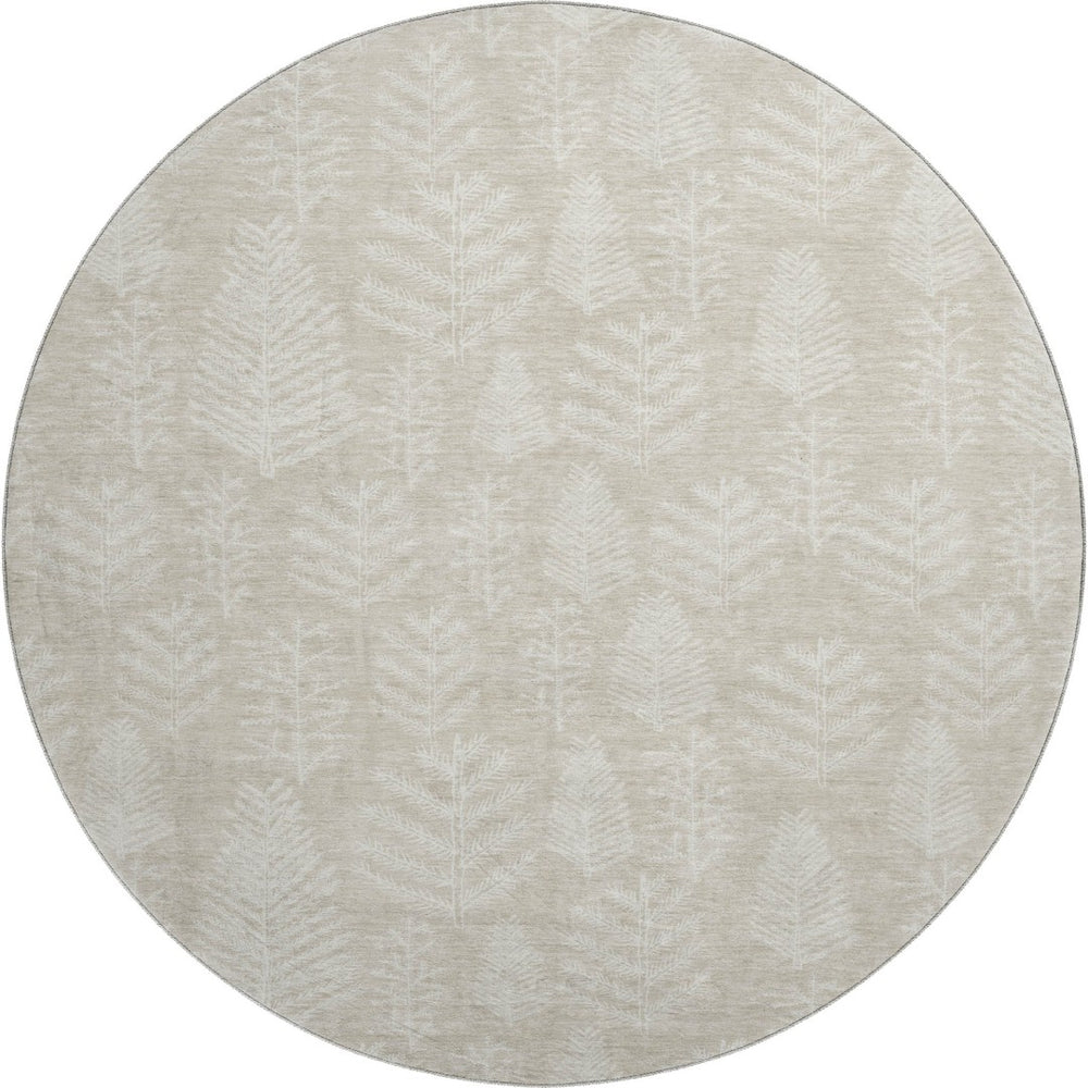 HomeRoots 8' Beige and Ivory Floral Washable Round Rug - Durable, UV-Protected, Pet-Friendly Home Decor Essential 701747