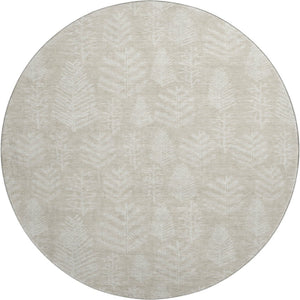 HomeRoots 8' Beige and Ivory Floral Washable Round Rug - Durable, UV-Protected, Pet-Friendly Home Decor Essential 701747
