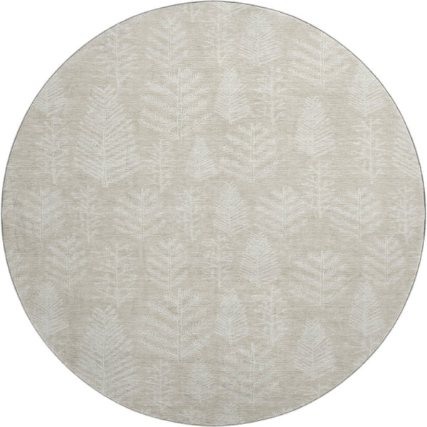 HomeRoots 8' Beige and Ivory Floral Washable Round Rug - Durable, UV-Protected, Pet-Friendly Home Decor Essential 701747