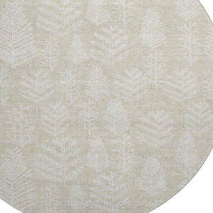 HomeRoots 8' Beige and Ivory Floral Washable Round Rug - Durable, UV-Protected, Pet-Friendly Home Decor Essential 701747