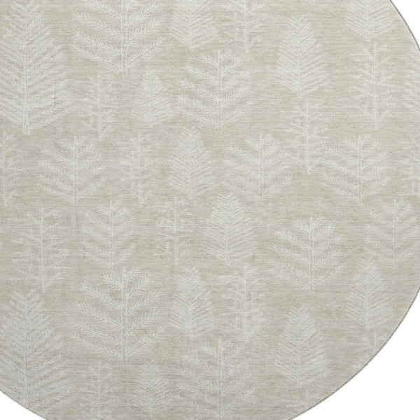 HomeRoots 8' Beige and Ivory Floral Washable Round Rug - Durable, UV-Protected, Pet-Friendly Home Decor Essential 701747