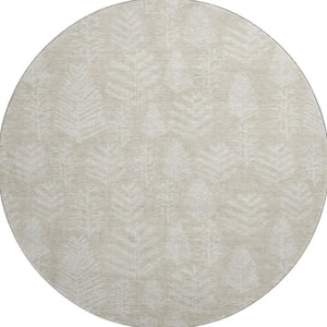 HomeRoots 8' Beige and Ivory Floral Washable Round Rug - Durable, UV-Protected, Pet-Friendly Home Decor Essential 701747