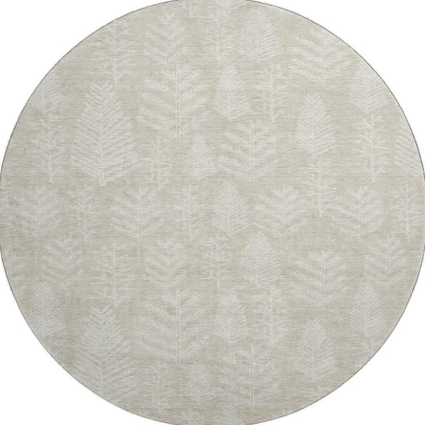 HomeRoots 8' Beige and Ivory Floral Washable Round Rug - Durable, UV-Protected, Pet-Friendly Home Decor Essential 701747
