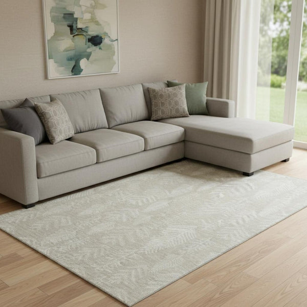 HomeRoots 8' X 10' Beige & Ivory Floral Area Rug - Washable, UV-Protected, Stain-Resistant, Perfect for Homes! 701748