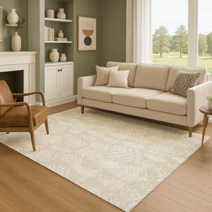 HomeRoots 9' X 12' Elegant Beige & Ivory Floral Washable Area Rug - Durable, UV-Protected, and Stylish! 701749