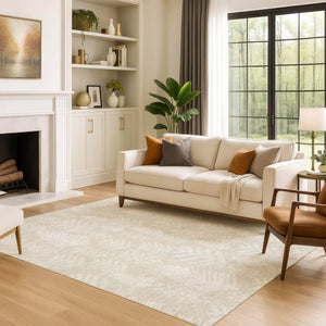 HomeRoots 9' X 12' Elegant Beige & Ivory Floral Washable Area Rug - Durable, UV-Protected, and Stylish! 701749