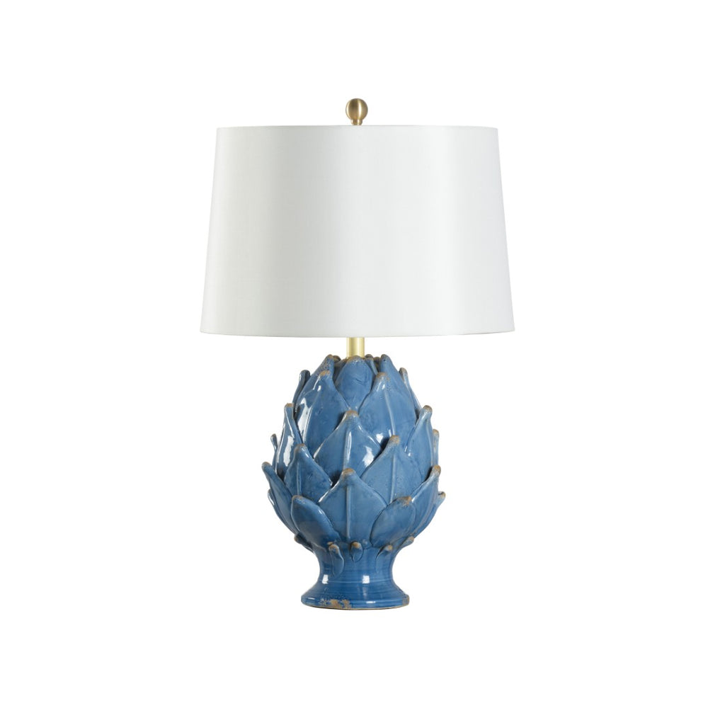 Chelsea House Artichoke Hand-Formed Italian Ceramic Lamp In Aged Blue Glaze With Taupe Linen Shade, 27.5" H 70175