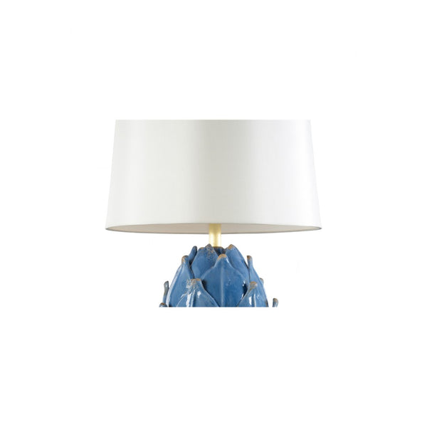 Chelsea House Artichoke Hand-Formed Italian Ceramic Lamp In Aged Blue Glaze With Taupe Linen Shade, 27.5" H 70175