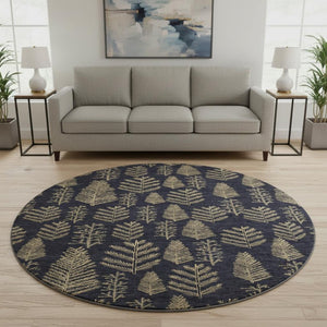 HomeRoots 8' Black And Gold Floral Round Rug - Washable, UV Protected, Durable & Stylish for Homes with Kids & Pets! 701753