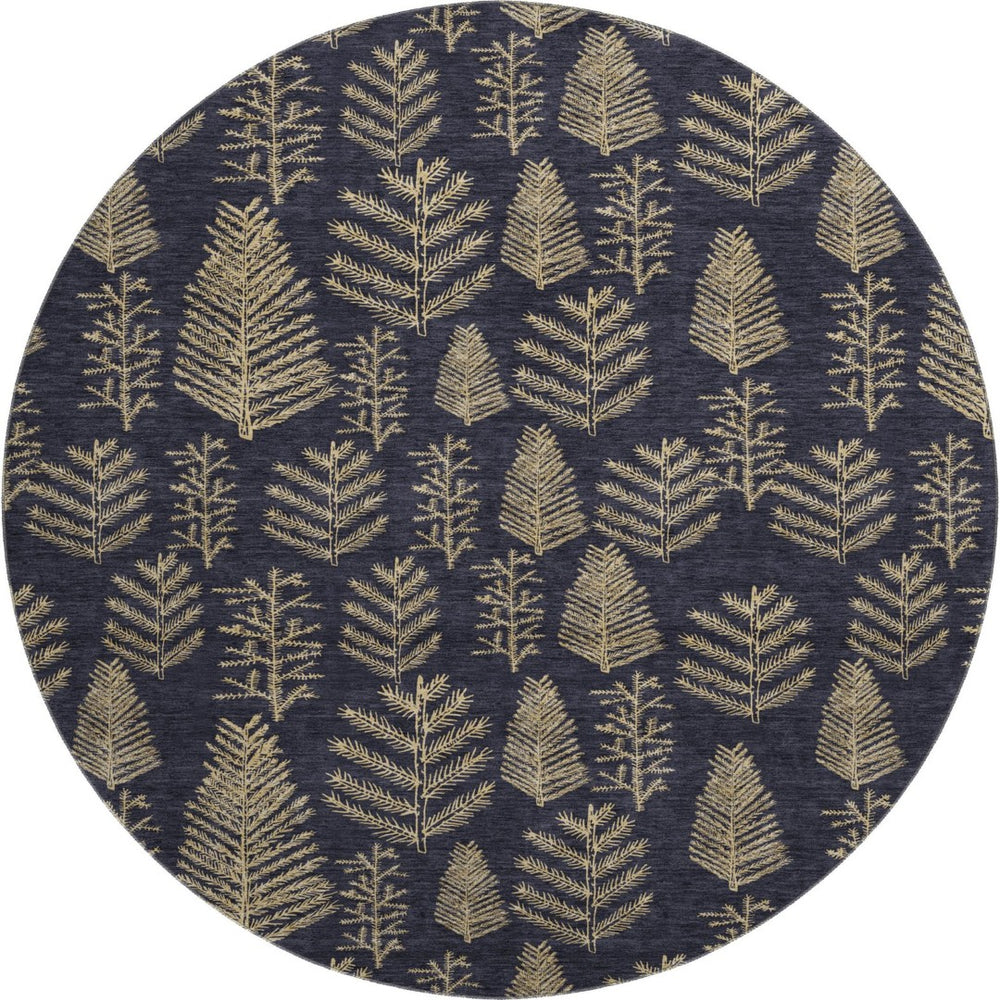 HomeRoots 8' Black And Gold Floral Round Rug - Washable, UV Protected, Durable & Stylish for Homes with Kids & Pets! 701753