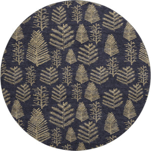 HomeRoots 8' Black And Gold Floral Round Rug - Washable, UV Protected, Durable & Stylish for Homes with Kids & Pets! 701753