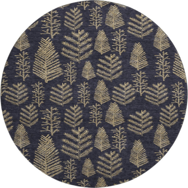 HomeRoots 8' Black And Gold Floral Round Rug - Washable, UV Protected, Durable & Stylish for Homes with Kids & Pets! 701753