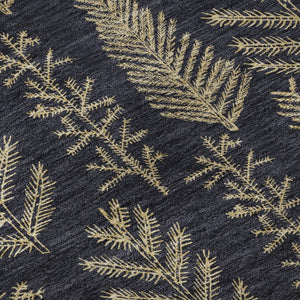 HomeRoots 8' Black And Gold Floral Round Rug - Washable, UV Protected, Durable & Stylish for Homes with Kids & Pets! 701753