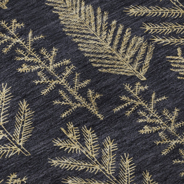 HomeRoots 8' Black And Gold Floral Round Rug - Washable, UV Protected, Durable & Stylish for Homes with Kids & Pets! 701753