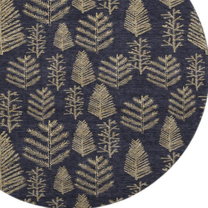 HomeRoots 8' Black And Gold Floral Round Rug - Washable, UV Protected, Durable & Stylish for Homes with Kids & Pets! 701753