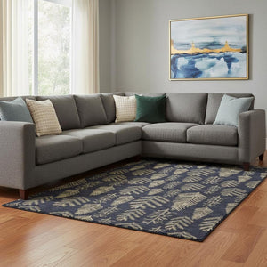 HomeRoots 8' X 10' Black and Gold Floral Area Rug - Durable, Washable, UV Protected with Non-Slip Backing 701754