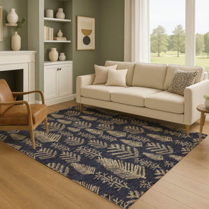 HomeRoots 8' X 10' Black and Gold Floral Area Rug - Durable, Washable, UV Protected with Non-Slip Backing 701754