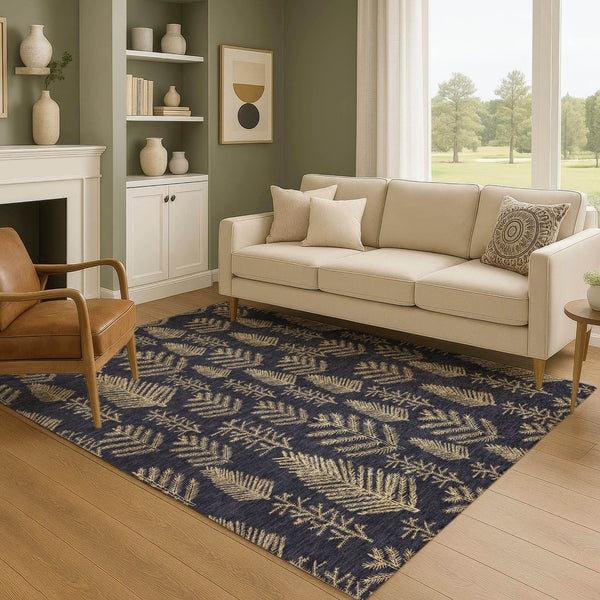HomeRoots 8' X 10' Black and Gold Floral Area Rug - Durable, Washable, UV Protected with Non-Slip Backing 701754