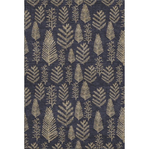 HomeRoots 8' X 10' Black and Gold Floral Area Rug - Durable, Washable, UV Protected with Non-Slip Backing 701754
