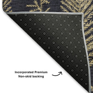 HomeRoots 8' X 10' Black and Gold Floral Area Rug - Durable, Washable, UV Protected with Non-Slip Backing 701754