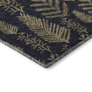 HomeRoots 8' X 10' Black and Gold Floral Area Rug - Durable, Washable, UV Protected with Non-Slip Backing 701754