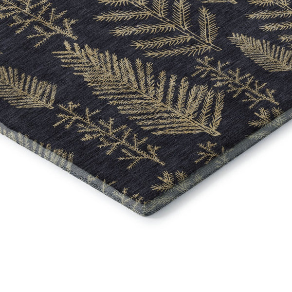 HomeRoots 8' X 10' Black and Gold Floral Area Rug - Durable, Washable, UV Protected with Non-Slip Backing 701754