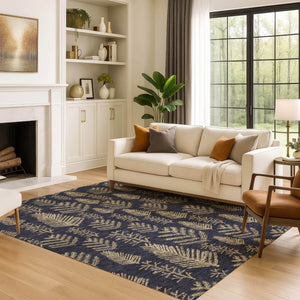 HomeRoots 8' X 10' Black and Gold Floral Area Rug - Durable, Washable, UV Protected with Non-Slip Backing 701754