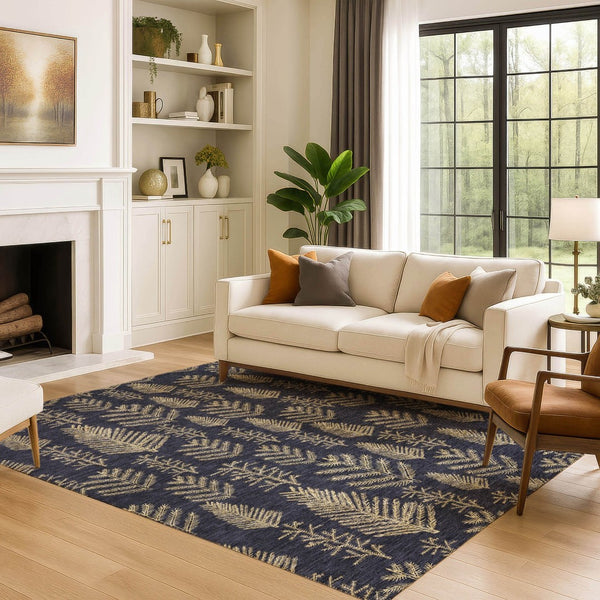 HomeRoots 8' X 10' Black and Gold Floral Area Rug - Durable, Washable, UV Protected with Non-Slip Backing 701754
