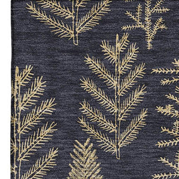 HomeRoots 8' X 10' Black and Gold Floral Area Rug - Durable, Washable, UV Protected with Non-Slip Backing 701754