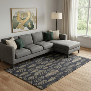 HomeRoots 9' X 12' Black and Gold Floral Area Rug - Washable, UV-Protected, Durable, Non-Slip, Elegant Design 701755