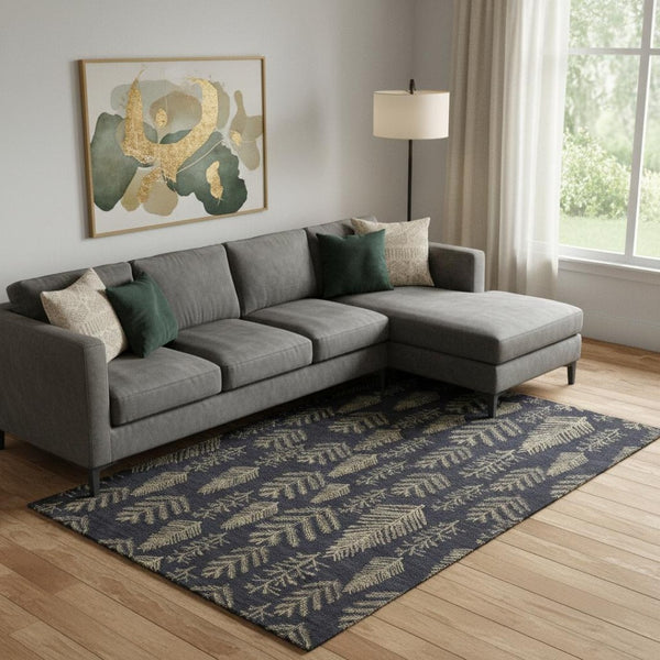 HomeRoots 9' X 12' Black and Gold Floral Area Rug - Washable, UV-Protected, Durable, Non-Slip, Elegant Design 701755