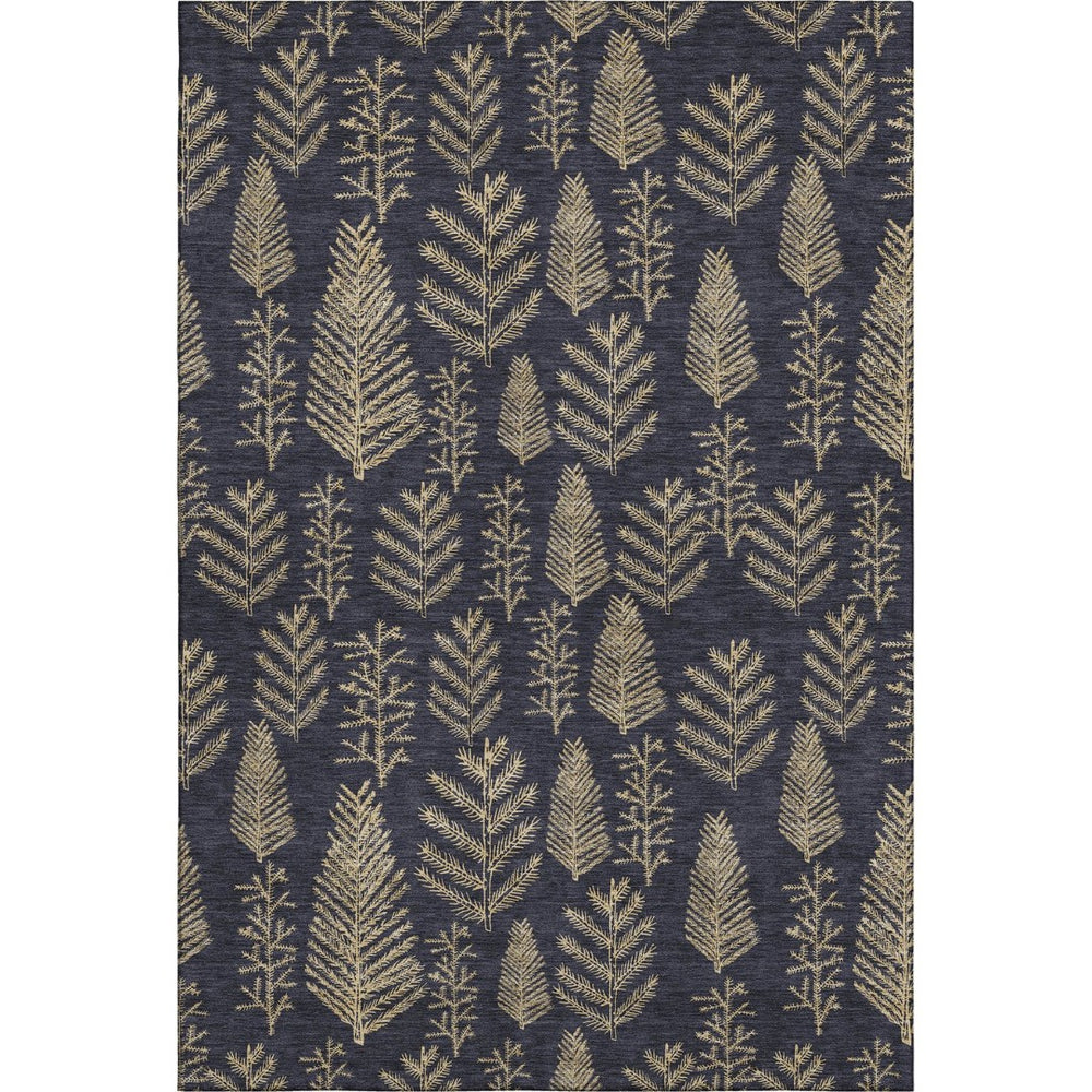 HomeRoots 9' X 12' Black and Gold Floral Area Rug - Washable, UV-Protected, Durable, Non-Slip, Elegant Design 701755