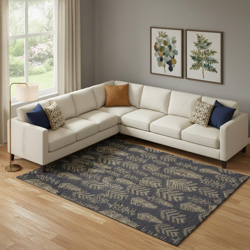 HomeRoots 10' Black and Gold Floral Area Rug - Washable, UV Protected, Stain-Resistant for Active Homes! 701756
