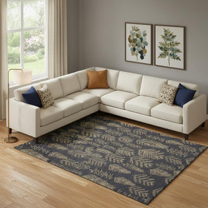 HomeRoots 10' Black and Gold Floral Area Rug - Washable, UV Protected, Stain-Resistant for Active Homes! 701756