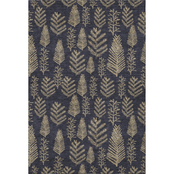 HomeRoots 10' Black and Gold Floral Area Rug - Washable, UV Protected, Stain-Resistant for Active Homes! 701756