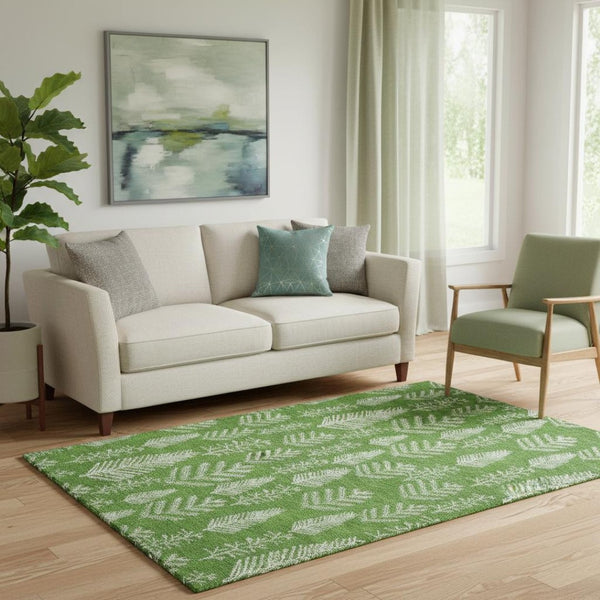HomeRoots 5' X 8' Green and Ivory Floral Area Rug - Washable, UV Protected, Stain Resistant for Busy Homes 701758