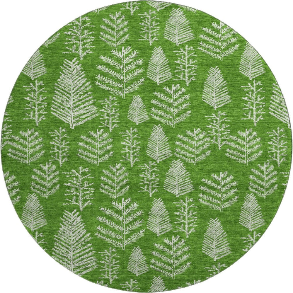 HomeRoots 8' Green And Ivory Floral Round Rug - Washable, UV-Protected, Durable Design for High-Traffic Areas 701759