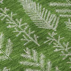HomeRoots 8' Green And Ivory Floral Round Rug - Washable, UV-Protected, Durable Design for High-Traffic Areas 701759