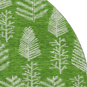 HomeRoots 8' Green And Ivory Floral Round Rug - Washable, UV-Protected, Durable Design for High-Traffic Areas 701759