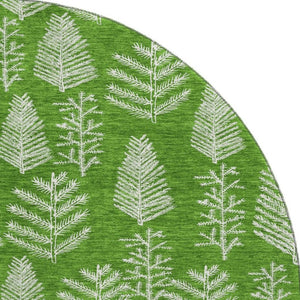 HomeRoots 8' Green And Ivory Floral Round Rug - Washable, UV-Protected, Durable Design for High-Traffic Areas 701759