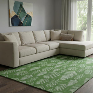 HomeRoots 8' X 10' Green And Ivory Floral Washable Area Rug - Durable, Stain-Resistant & UV Protected Elegance 701760