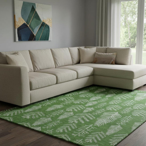 HomeRoots 8' X 10' Green And Ivory Floral Washable Area Rug - Durable, Stain-Resistant & UV Protected Elegance 701760