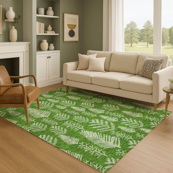 HomeRoots 8' X 10' Green And Ivory Floral Washable Area Rug - Durable, Stain-Resistant & UV Protected Elegance 701760